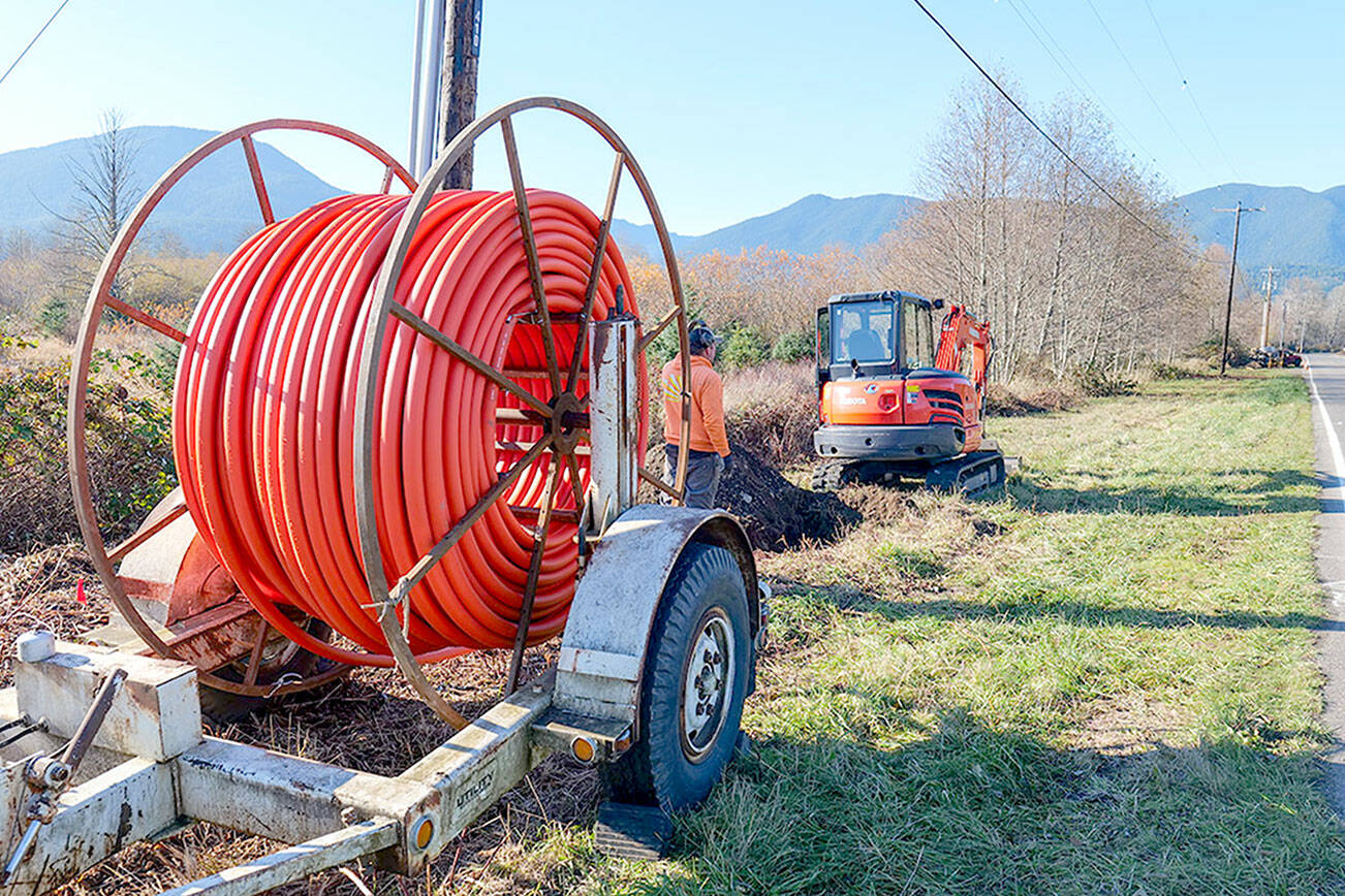 Contract crews use specialized boring machinery to run specific sections of communications and electrical conduit. (Jefferson PUD)