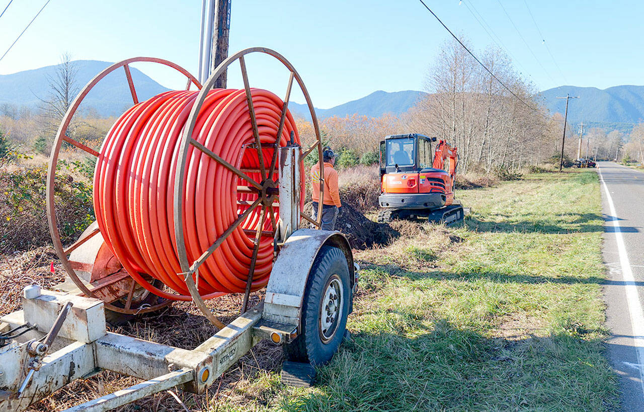 Contract crews use specialized boring machinery to run specific sections of communications and electrical conduit. (Jefferson PUD)
