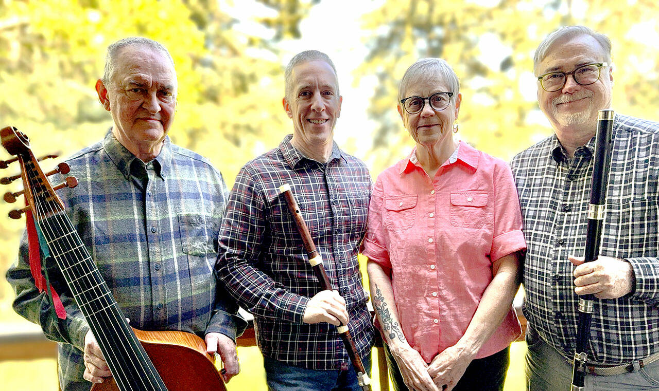 Schola Galante’s members are Douglass Hjelm and Miguel Rode (flute), Dahti Blanchard (harpsichord) and Lee Inman (violoncello piccolo).