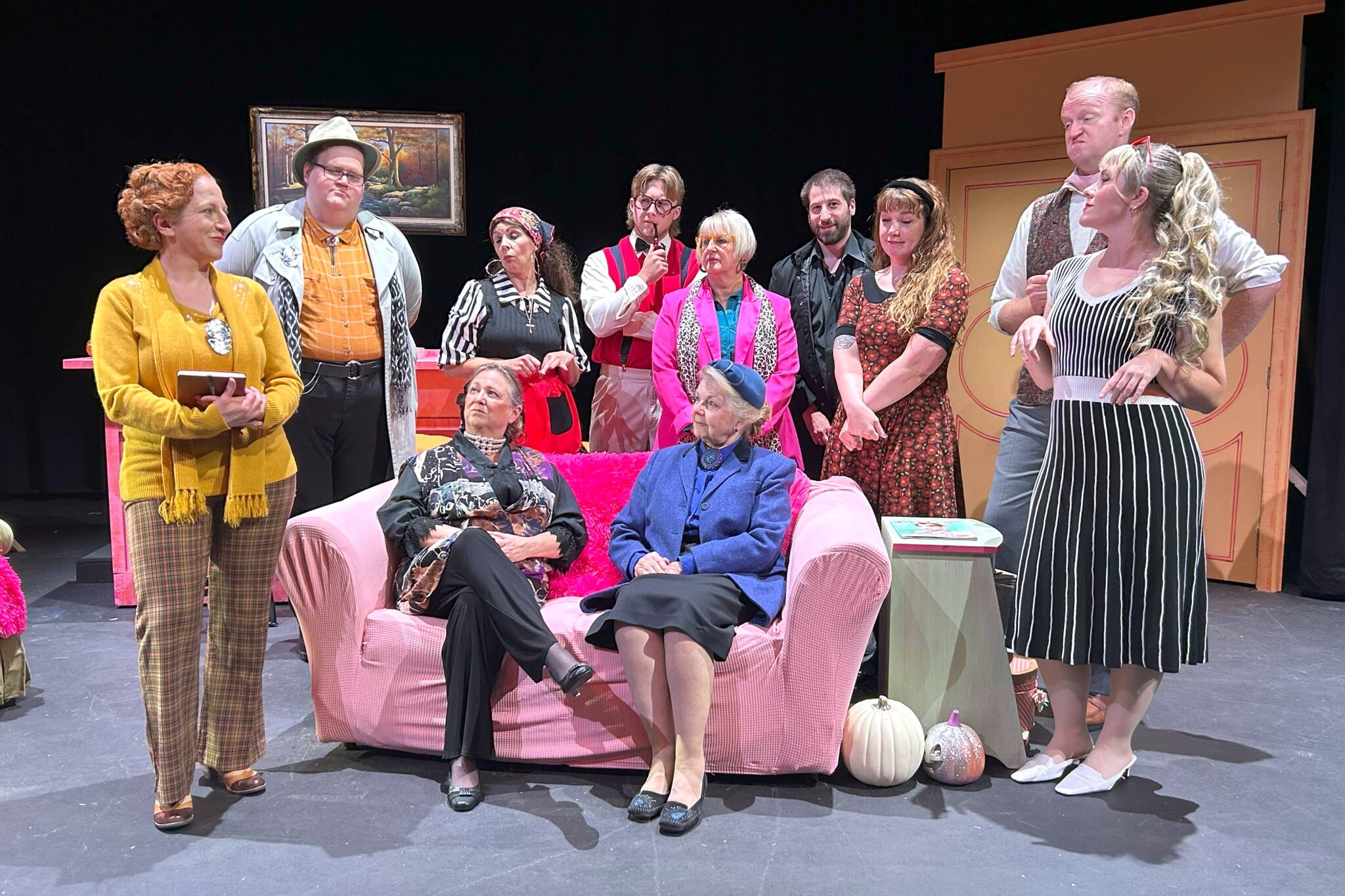 Matthew Nash / Olympic Peninsula News Group
In Olympic Theatre Arts’ “A Murder is Announced,” Inspector Craddock (Susan Cates), left, tries to solve a suspicious death with help from Agatha Christie’s popular character Miss Marple (Susan DelaBarre), front right.