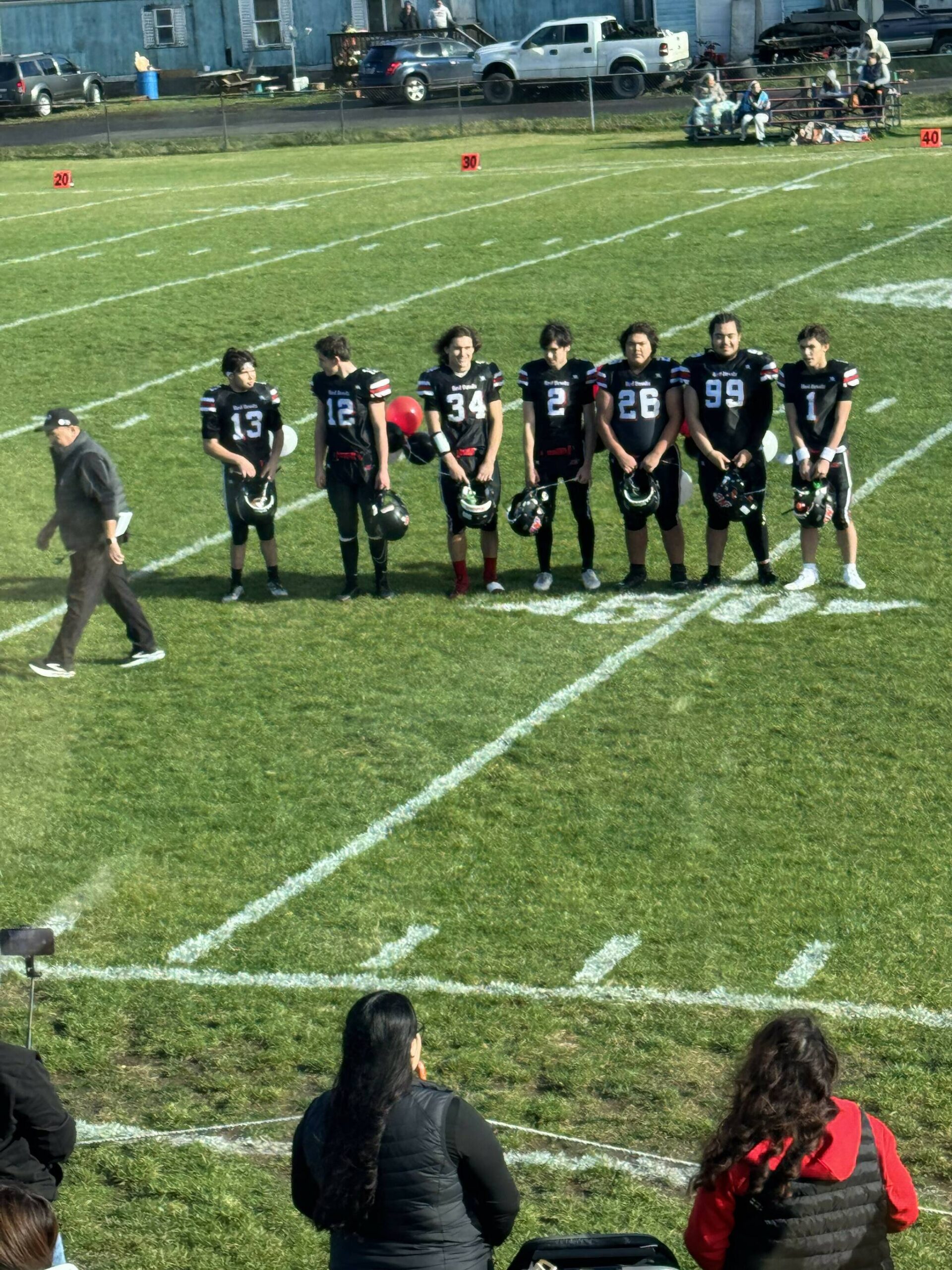 Bud Denney 
Neah Bay’s senior class was celebrated before the Red Devils’ final home football game of the season. Neah Bay’s football seniors are, from left, Azariah Greene, Joe Smith, Tyler Swan, LeAnthony Jimmicum, Lelan Greene, Elijha Malinowski and Kane Greene.