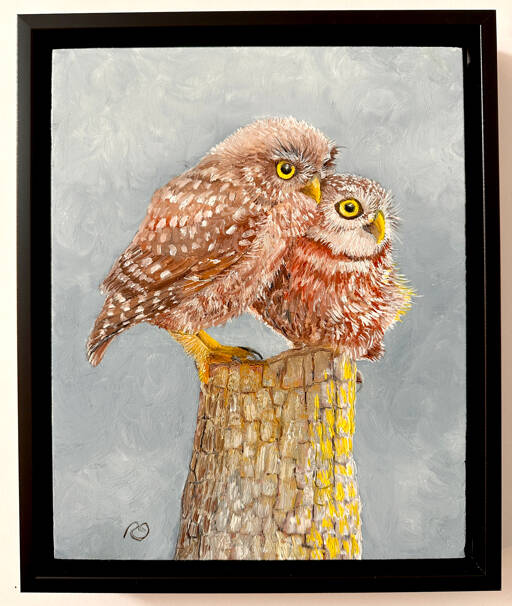 “I’ll Tell You a Secret” by Rose Guastella is among the avian tributes in “Small Expressions,” on view through Jan. 5 at Northwind Art’s Jeanette Best Gallery in Port Townsend. (Rose Guastella)